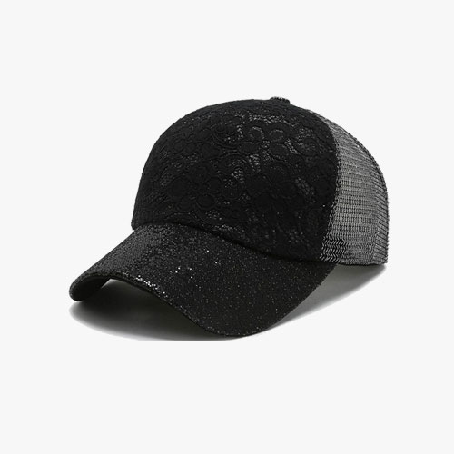 Solid Black Lace Cap