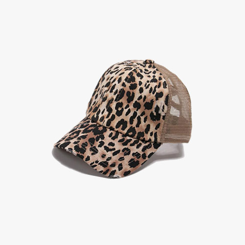 Women Leopard Ponytail Messy Bun Cap